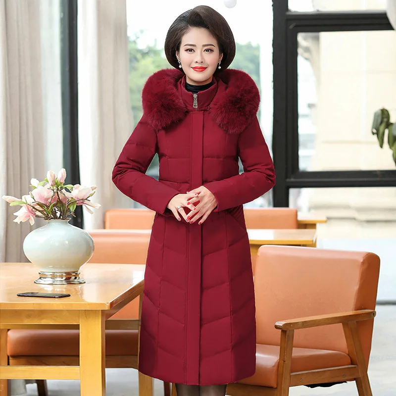 

Middle-aged Cotton-padded Clothes Women's Mid-length Plus-sized Middle-aged Mom Slim Fit Slimming Thick over-the-Knee down Jacke