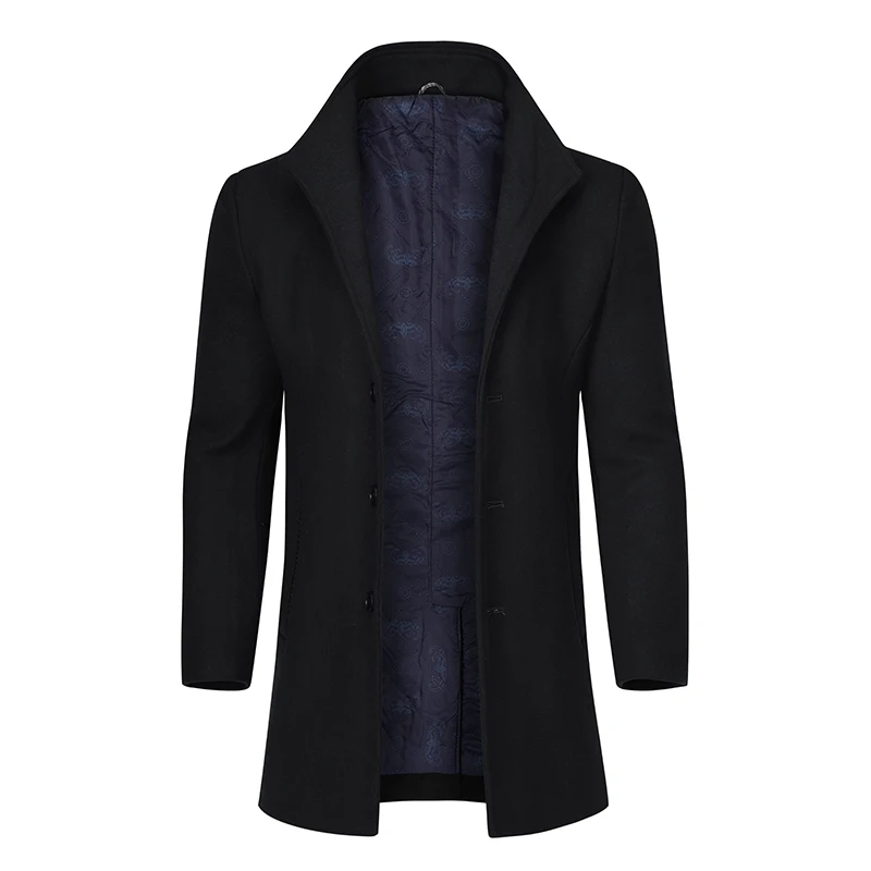 YOUTHUP зимняя мужская длинная куртка шерстяное однобортное тонкое пальто верхняя одежда мужская куртка для фитнеса уличная 5 цветов M-4XL - Цвет: Black