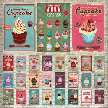 

Cupcake Vintage Metal Poster Retro Ice Cream Metal Tin Sign Wall Art Decoration for Restaurant Diner Bistro Iron Painting Plate