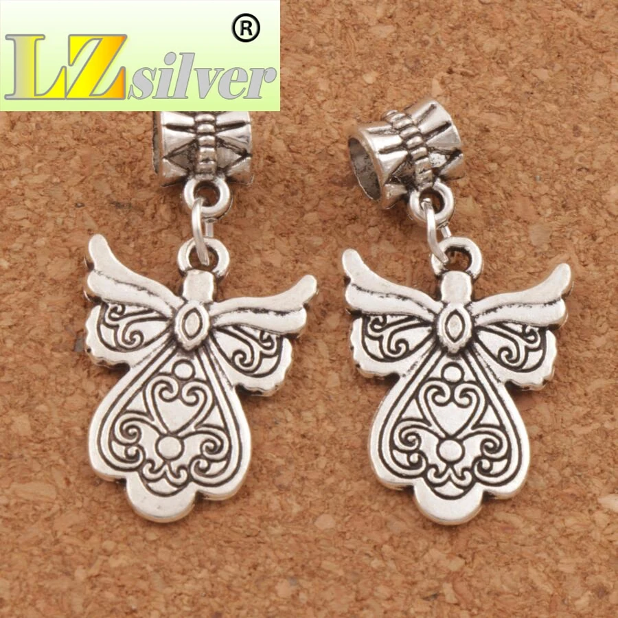 Heart Guardian Angel Charm Beads 34.9x18.1mm 60pcs Zinc Alloy Dangle Fit European Bracelets Jewelry DIY B209