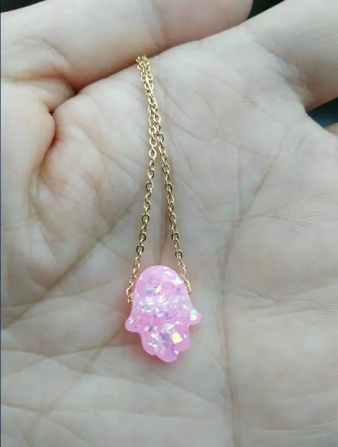 Маленькое ожерелье s Нержавеющая сталь звено цепи синтетический опал завод кулон Пальма ожерелье разноцветная Подвеска Ожерелье Пальма женщин Coll