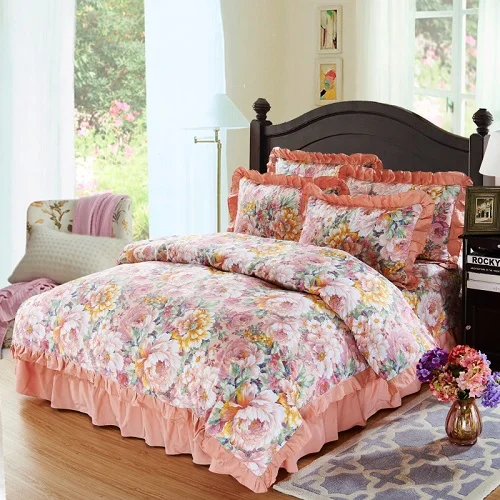 Cotton Soft Bedclothes Queen King size Bedding Sets Quilted Thick Bed spread Duvet Cover Bed Sheet set Pillowcase 4/6Pcs - Цвет: Color 2