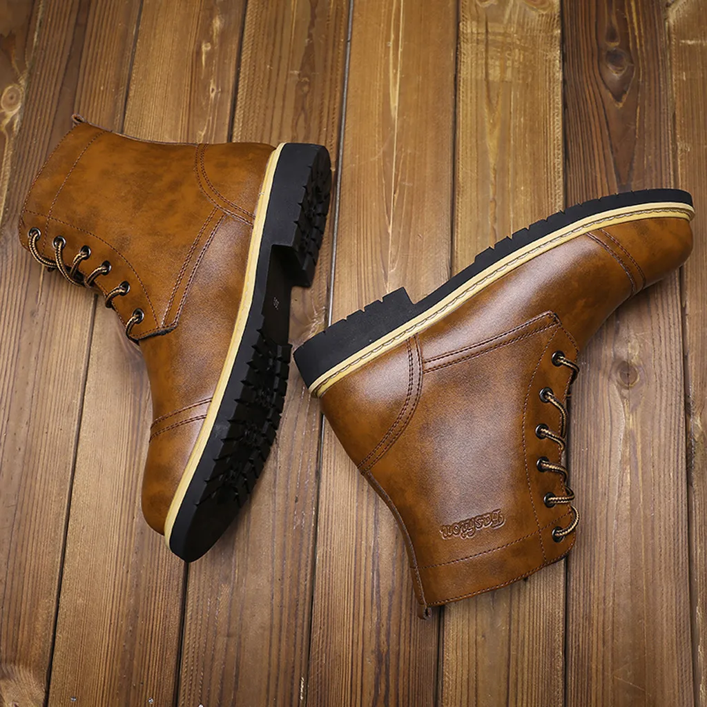 Мужские модные ботинки Chelseas осенне-зимние ботильоны из искусственной кожи высокого качества мужская повседневная обувь на плоской подошве со шнуровкой Нескользящие зимние ботинки, размеры 38-46