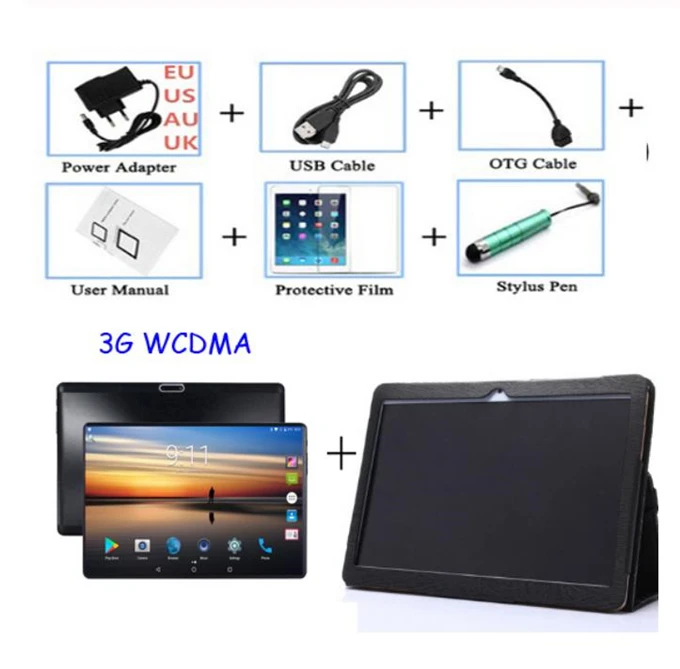 3G 64GB add Cover Android 8,0, 3G, 4G планшет, 10 дюймов, 1920X1200, Full HD, 8 ядер, 64 ГБ rom, камера, МП, телефон, звонок, Wifi, планшетный ПК для детей, подарки - Комплект: 3G 64GB add Cover