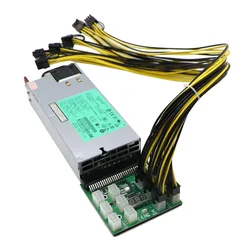Kit d'alimentation pour minage (PSU 1200 watts, carte de dérivation 12Ports, 12 câbles PCIe 6 broches à 6 + 2 broches) 