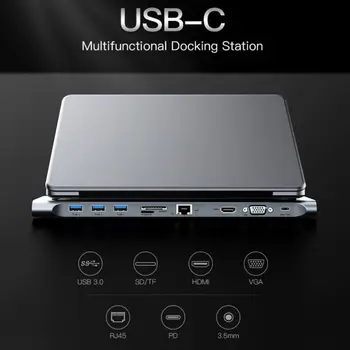 

10 In 1 USB Hub Type C USB3.0 RJ45 Dock Station HD 4K Image HDMI Adapter For Phone Laptop