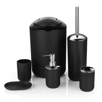 

6 Pcs Plastic Bathroom Accessories Set Toothbrush Holder/Cup Soap Dispenser /Dish Toilet Brush Trash Can