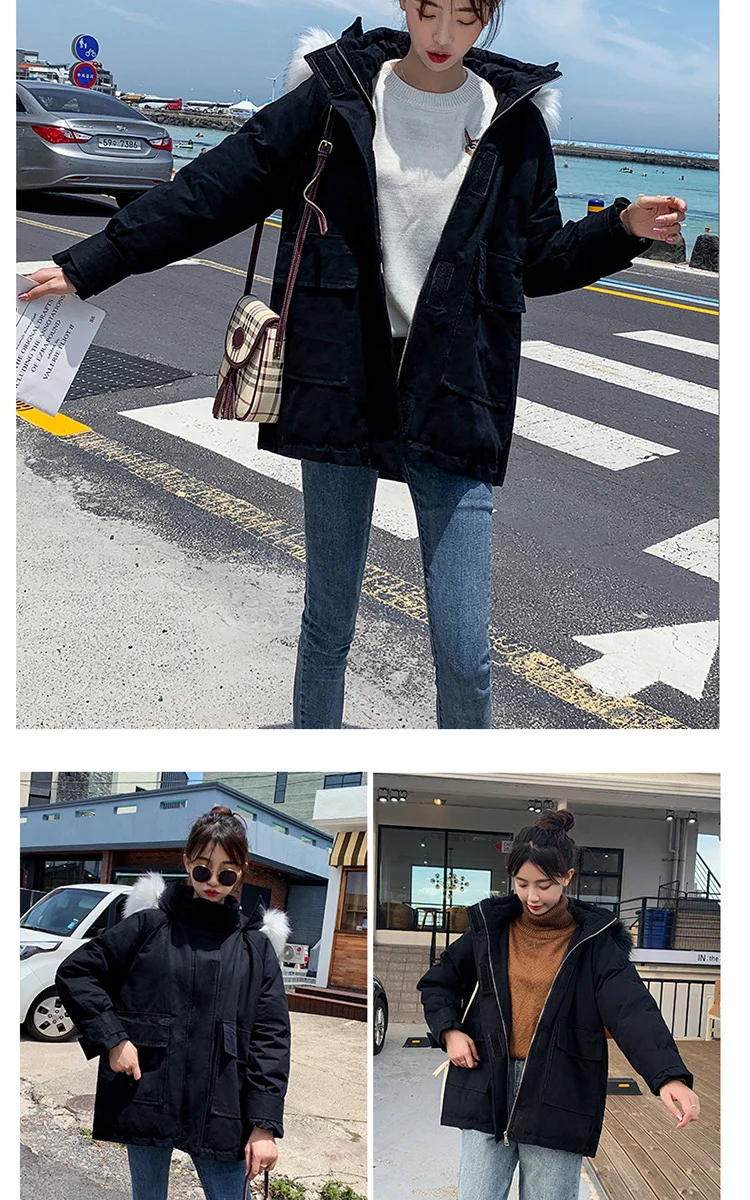 Sweet Women Winter Jacket Cotton Padded Warm Thicken Big Fur Collar Ladies Short Coats Parka Womens Jackets