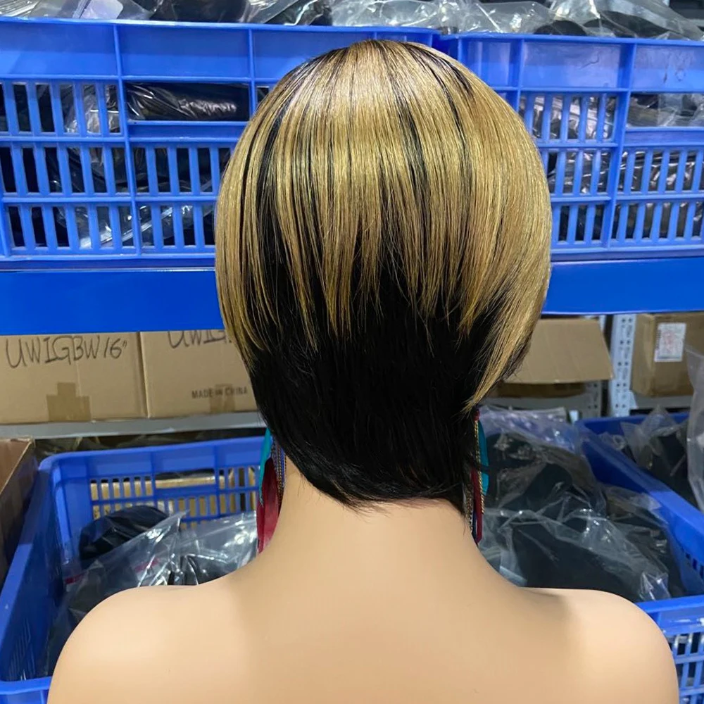 Pixie Cut Short Human Hair Wig With Bangs Straight Bob Short Human Hair Wigs Ombre Color 99j Full Machine Wigs For Black Women Pixie Cut Short Human Hair Wig With Bangs Straight Bob Short Human Hair Wigs Ombre Color 99j Full Machine Wigs For Black Women