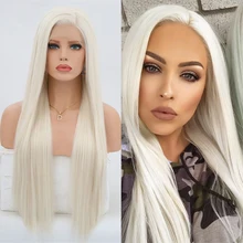 Rongduoyi#60 платиновый блондин синтетические парики на кружеве для женщин длинные шелковистые прямые парики термостойкие волокна волос блондированный парик