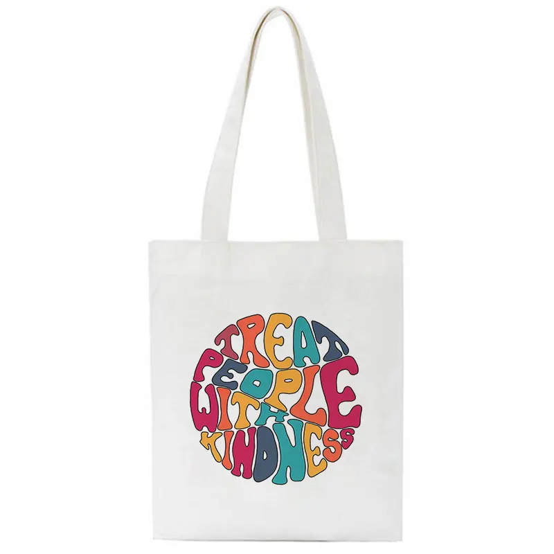 Korean Treat People with Kindness Letter Casual Harry Styles Fashion Canvas Big Capacity Harajuku Women Bags Funny Shoulder Bag