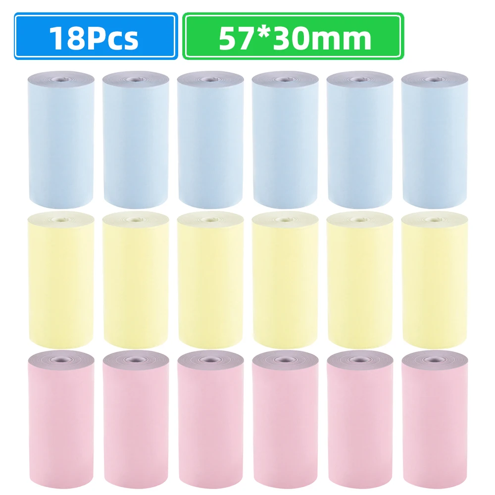 18 Rolls Color Thermal Paper Roll 57*30mm Photo Paper Clear Printing for PeriPage A6 A8 PAPERANG P1/P2 Mini Pocket Photo Printer