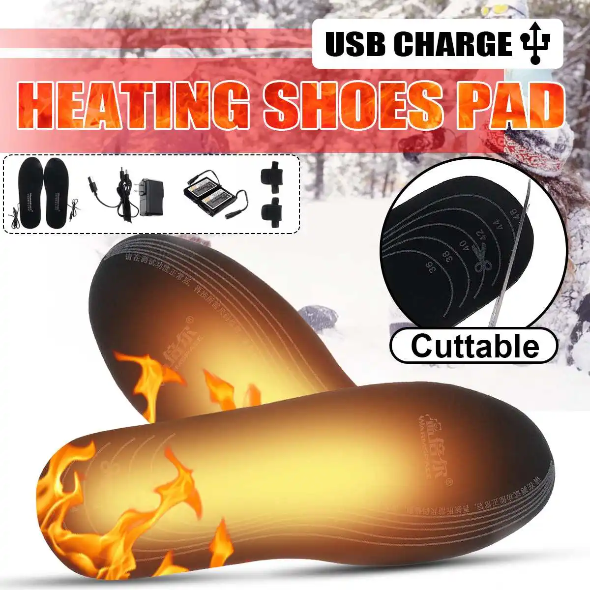

Electric Heated Insoles with 2 3600mAh Battery Cuttable for Men Women Shoes Winter Ski Ridding Camping Pads