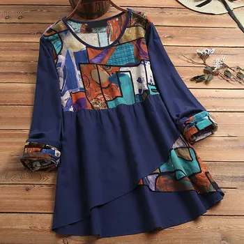 

Long Sleeve Tunic Blouses Woman Plus Size 5XL Print Patchwork Irregular Women's Blouse 2020 Spring Summer Vintage Shirts Tops