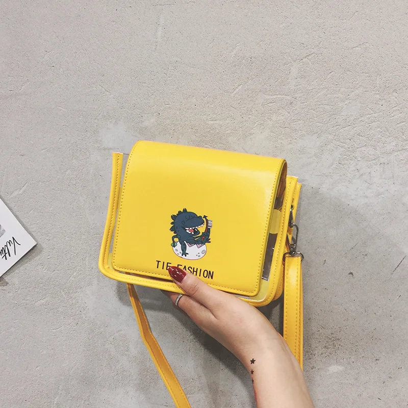 

2019 Spring And Summer New Style Transparent PVC Gel Bag Women's Tennis Red INS Shoulder Bag Cute Cartoon Printed Square Sling B