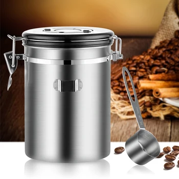 

Airtight Coffee Canister Stainless Steel Container With CO3 Vent Valve With Spoon Coffee Flour Holder Can Storage Bottles Jars