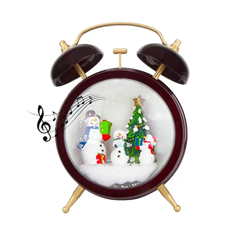 

Christmas LED Alarm Clock Lamp Acrylic Snowing Bell Clock Night Light Desktop Snowman Decor Without Batteries For Home Bedroom