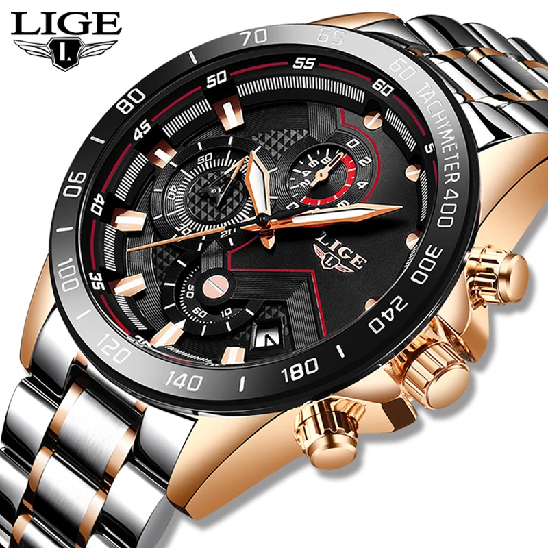 LIGE 2019 новые деловые мужские часы лучший бренд класса люкс из нержавеющей стали водонепроницаемый спортивный хронограф кварцевые часы