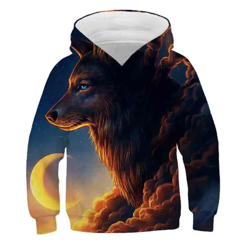 3D Print Wolf Girls Boys Hoodies Coat Teens Autumn Outerwear Kids Clothes 8 10 12 Years Hooded Sweatshirt Long Sleeve Pullovers children's hooded tops