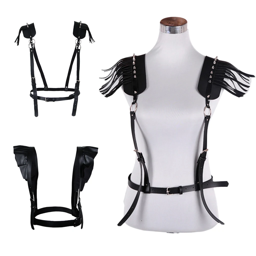Lady Leather Pin Buckle Tassel Suspender Waist Belt Waspie Corset Cinch Cosplay Costume Tied Waspie Corset Shirt Braces