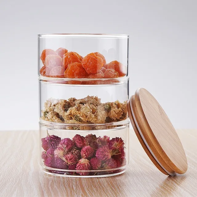 Handmade 1200ml 3-layer Borosilicate Glass Jar Kitchen Food Bulk Container Set For Spices Dried Fruit Storage Can Salad Bowl Box 5
