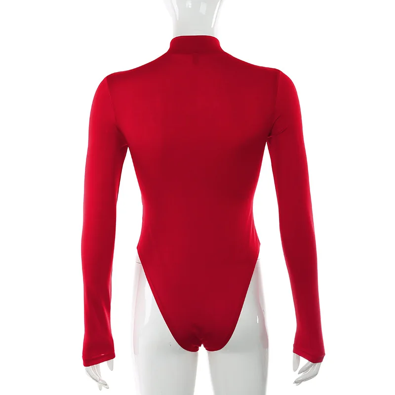 Арцу красный Водолазка Боди с длинным рукавом женские комбинезоны сексуальное боди Femme Облегающий комбинезон боди уличная одежда ASJU20591