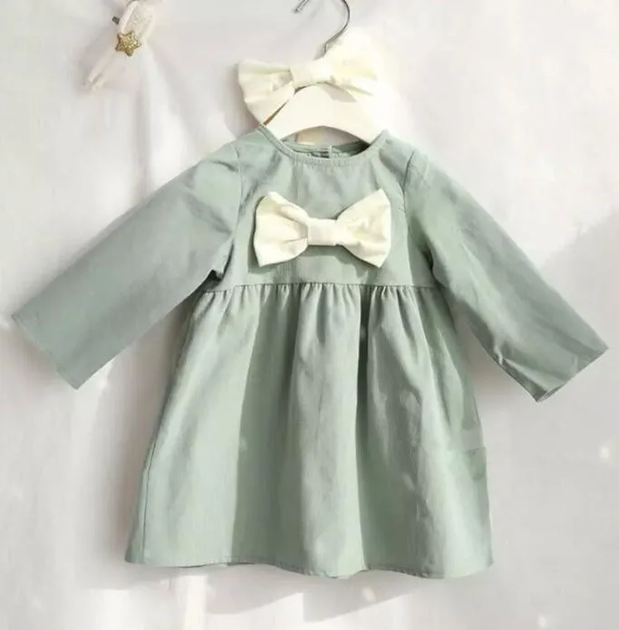 Humor Bear/Новинка года; платье для маленьких девочек; сезон весна-осень детская одежда в японском и корейском стиле платье с длинными рукавами и бантом праздничное платье для маленьких девочек