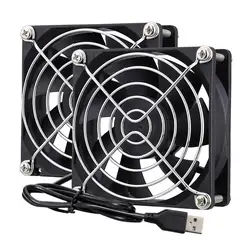 Gdstime – ventilateur de refroidissement USB, 5V DC, 80x80x25mm, 8cm, 8025 sans balais, pour boîtier d'ordinateur, avec filet et vis, 2 pièces 