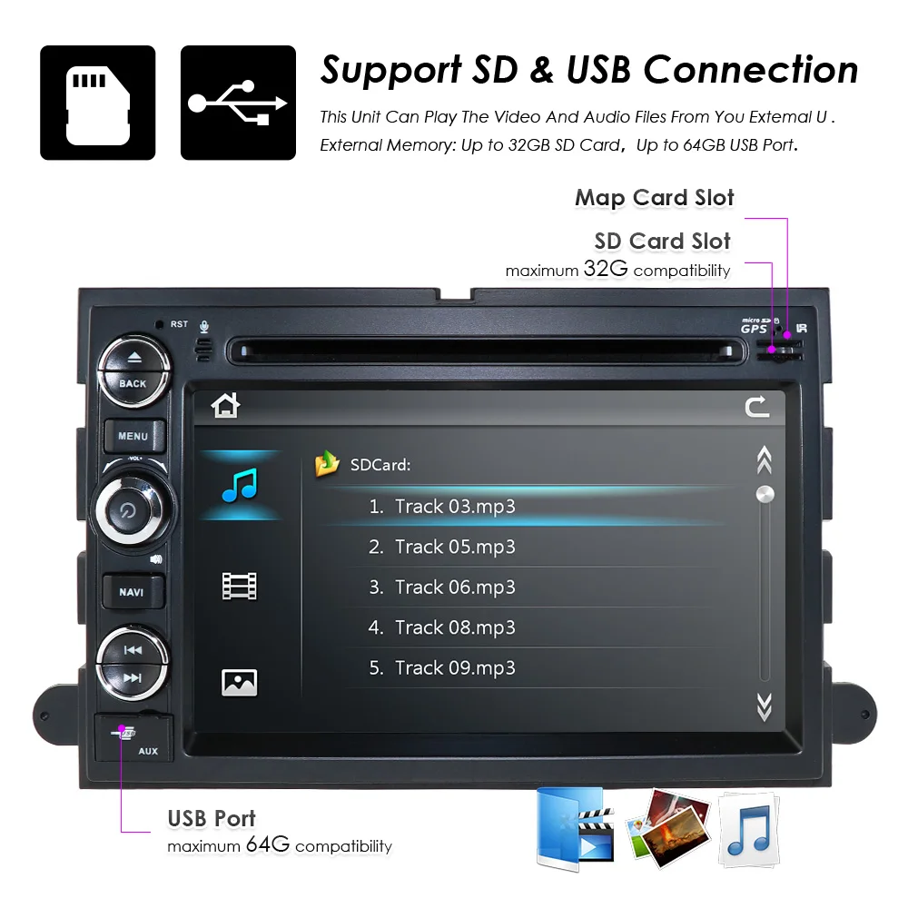 Cheap For Ford F150 F250/350/450/500 E150/250 DVD GPS Navi  Player Stereo Video Support RDS Steering wheel control Free SD card+Camera 13