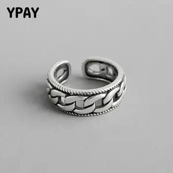 

YPAY 100% Genuine 925 Sterling Silver Adjustable Ring for Women Korea Twist Chain Opening Rings Fine Party Jewelry Gifts YMR905