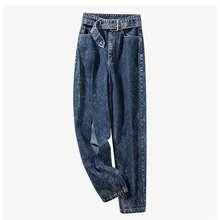 Высококачественные дизайнерские женские джинсы, широкие брюки, женские модные джинсовые штаны с поясом, повседневные рваные джинсы