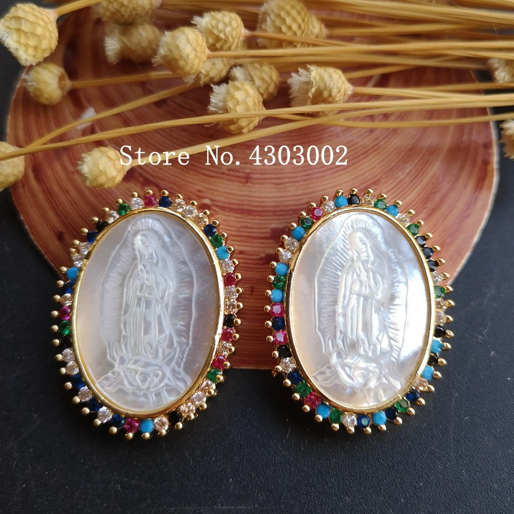 20pcs/lot Natural AAA CZ Virgin of Guadalupe Mother Pearl Shell Pendant MOP Charms | Украшения и аксессуары
