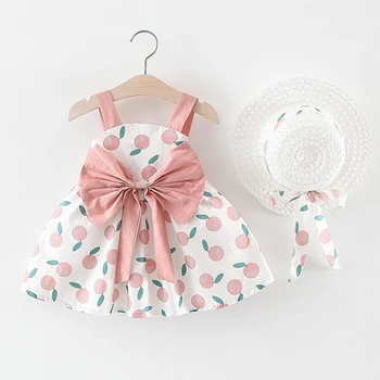 

2020 New Summer Baby Girl Dress Wing Dot Vest Dress Fashion Hat As A Gift 2PC Set Baby Kids ClothingToddler Girls Clothes