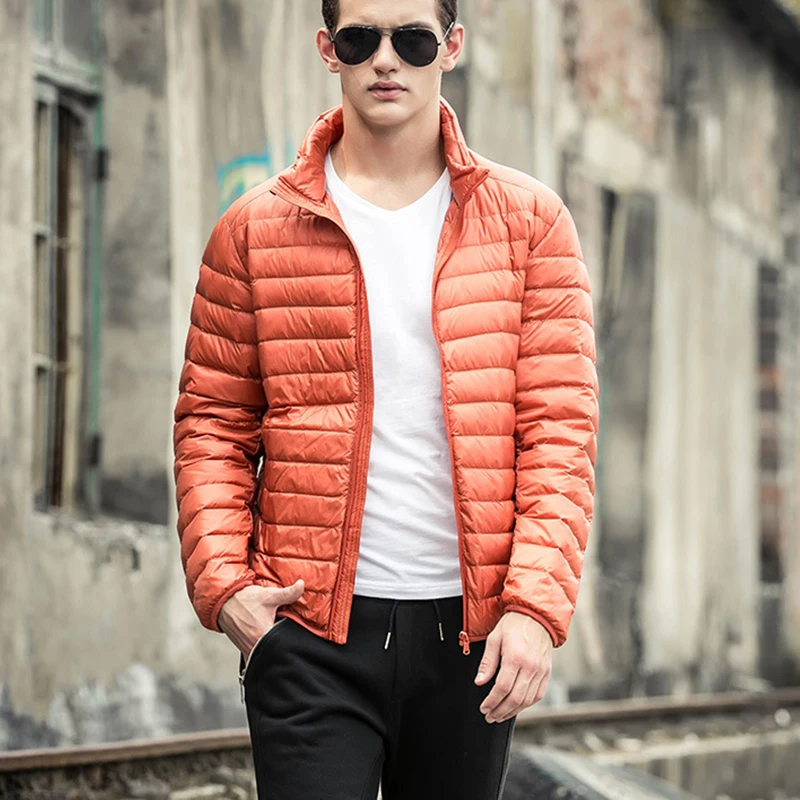 

Mens Spring/Autumn/Winter Slim Coat Jacket Warm Duck Down Fashion Light Thin Style Stand Collar Male Basic Coats Size:S-5XL