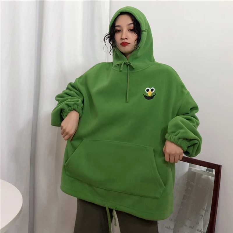 Women's Autumn Hooded Hoodies Sweatshirt Plus Velvet Pockets Oversize Sweatshirts Women Spring Embr