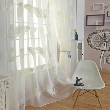 

Feather Pattern Embroidery Sheer Curtains Simple Style Drops for Living Room Home Decor Tulle White All Match Voile Curtains