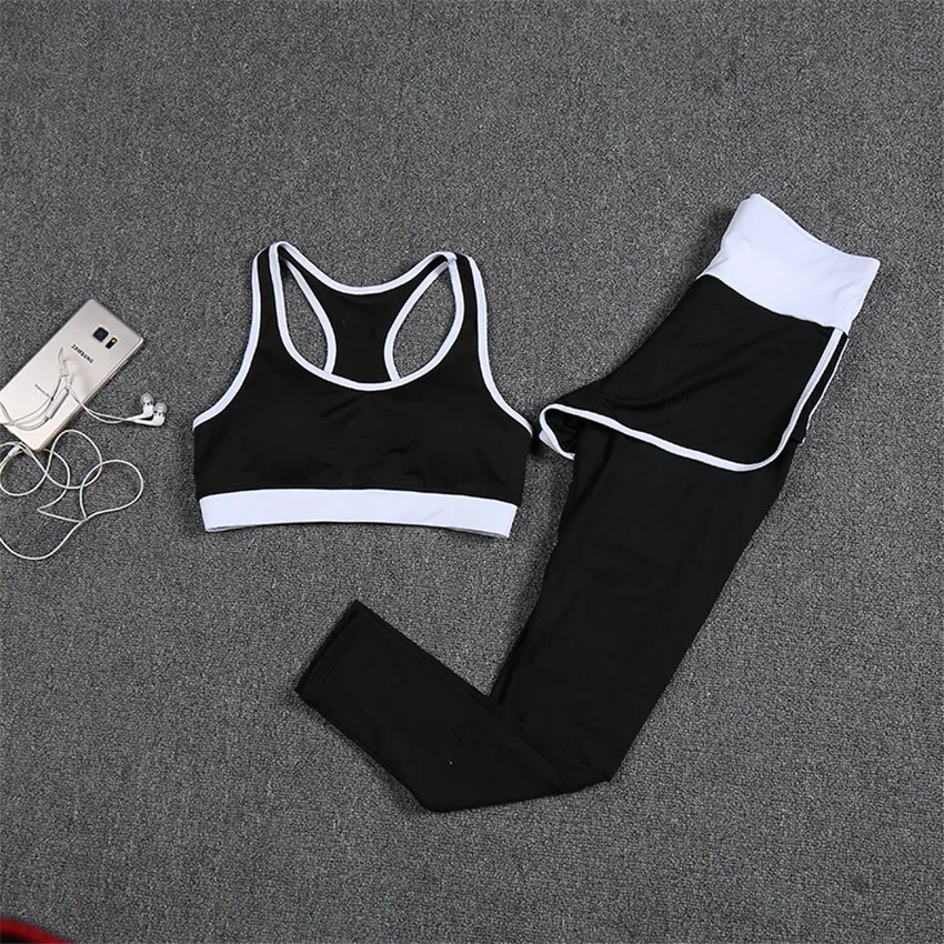 Seperate Pad 3pcs Yoga Set Women's Running Fitness Jacket Sports Bra Wear Clothing Women Training Set Sport Pant Suit Tracksuit - Цвет: CB455 white set 2pcs