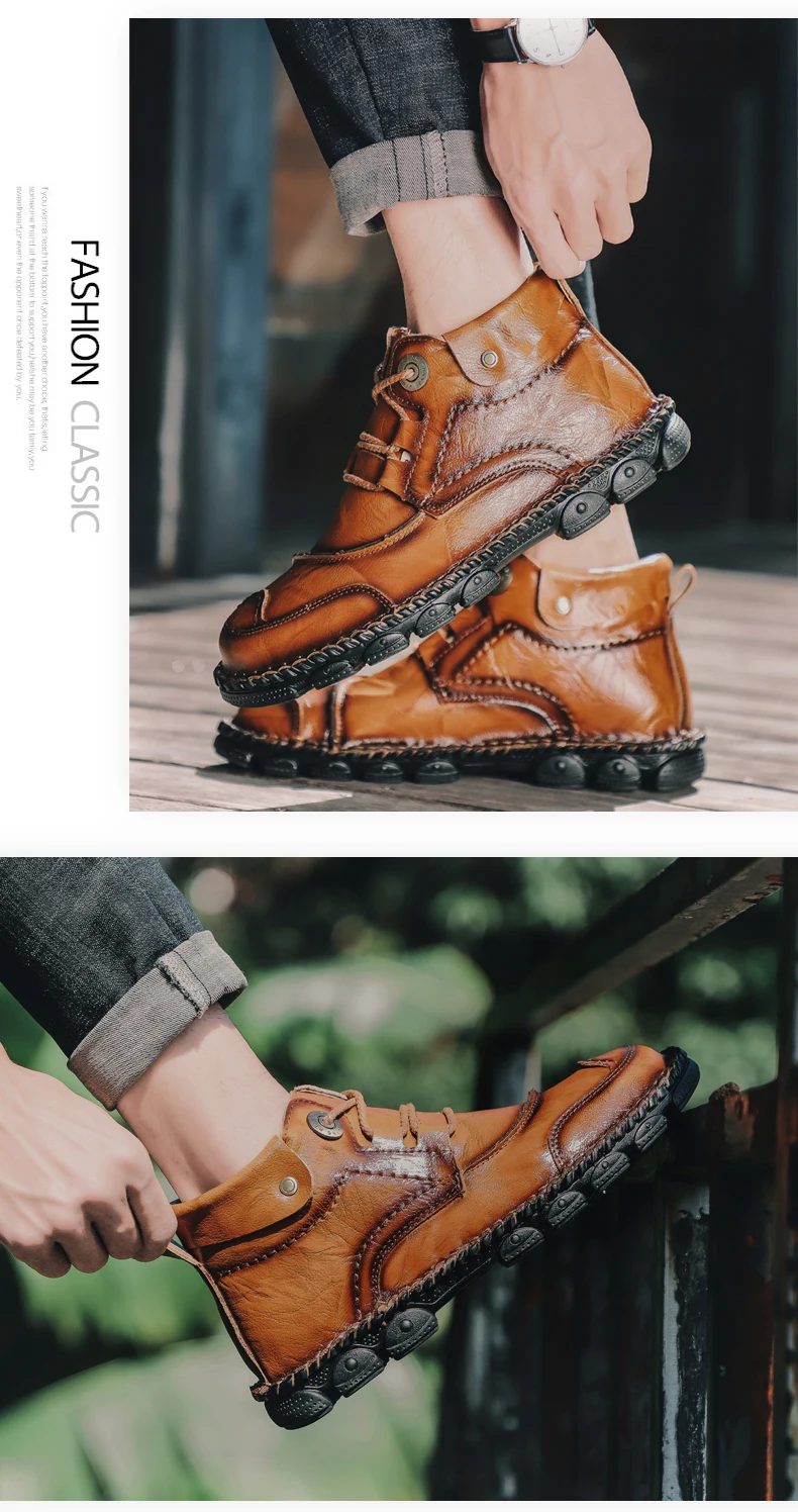 Men's Boots New High Quality Leather Male Ankle Boots 2020 Male Breathable Boots Autumn Outdoor Non-slip Man Motorcycle Boots