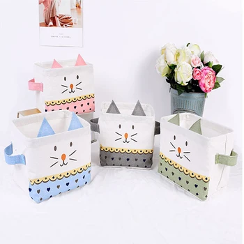 

Cube Canvas Fabric Storage Basket Clothes Folding Storage Box For Nursery Underwear Toy Organizer Laundry Basket With Handle