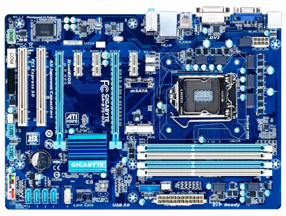 Б/у GIGABYTE GA B75 D3V Dual UEFI BIOS с технологией Hybrid EFI может поддерживать жесткие диски