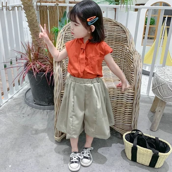 

Humor Bear Baby Girl Clothes Summer Kids Girls Suit Art Shirt+Wide Leg Pants 2Pcs Japanese &Korean Style Girls Clothing Sets