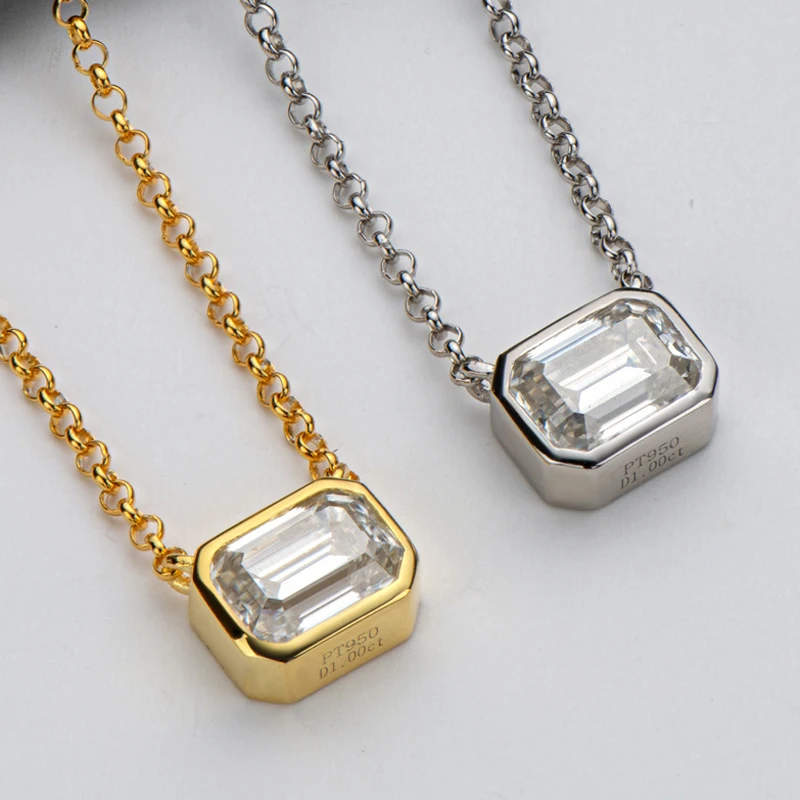 OEVAS Real 1 Carat Emerald Cut D color Moissanite Pendant Necklace Gold Color 100% 925 Sterling Silver Party Fine Jewelry Gifts