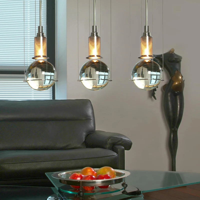 

Modern Led Metal Pendant Lights Wrought Iron Glass Round Ball Brass Rod Hanging Lamp For Living Roomcafekitchen Nordic Lighting