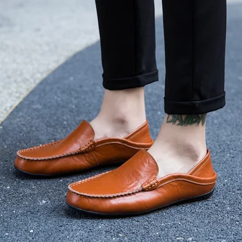 

2019 Men Shoes Casual Breathable Men Peas Loafers Shoes Comfortable New PU Set Feet Leather Casual Driving Shoes
