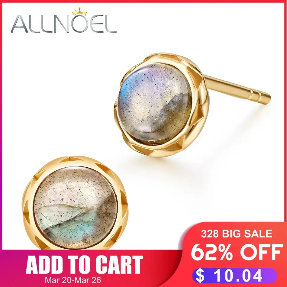 

ALLNOEL Silver 925 Jewelry Stud Earrings Natural Labradorite Gemstone Designer Earrings For Women Luxury Wedding Brand Hot Sale