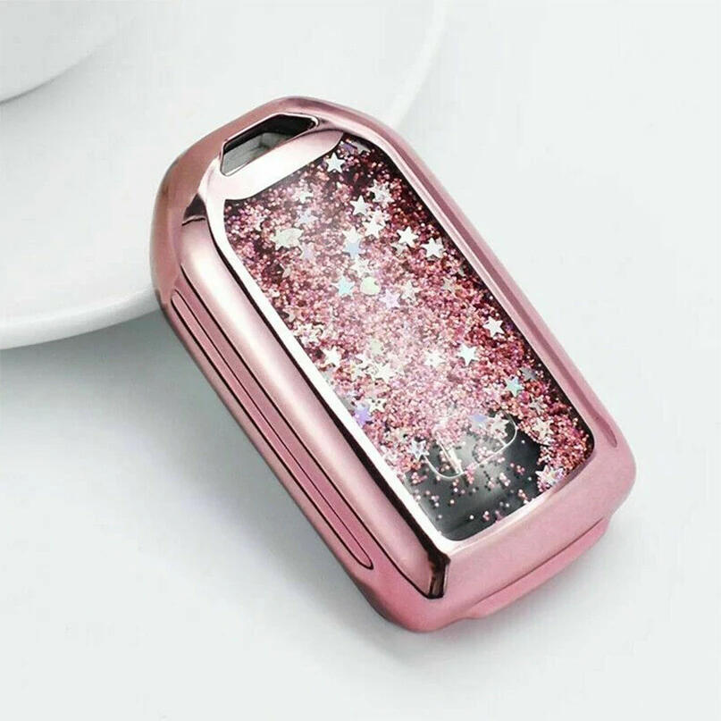 Pink Блестящий струящийся Звездный песок ТПУ Автомобильный Брелок чехол для Honda Civic CR-V Accord - Название цвета: Pink