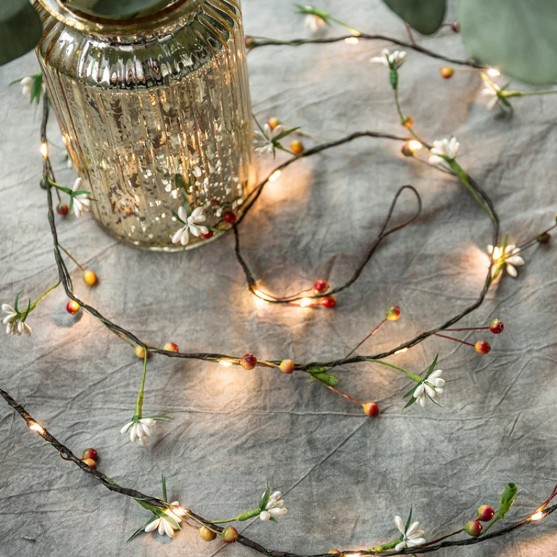 2 м с 20 светильник s светодиодный Плетеный листок гирлянда медный провод фруктовый ротанговый светильник для рождественской свадьбы деревенский Декор