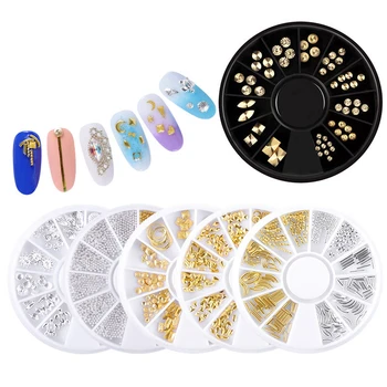 

12 grid/box Mix Hollow Metal Frame Nail Art Decorations Gold Rivet Nail Stickers Manicure Accessorries Nail Slider DIY
