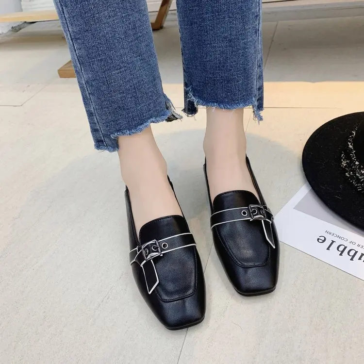 

British-Style Small Leather Shoes Women's Chunky-Heel Autumn And Winter 2019 New Style Versatile Loafers Low-Cut Peas Side Scoop