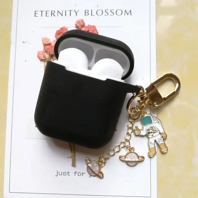 Cosmic Astronaut Spaceman Silicone Case for Apple AirPods 1 2 Case with Keychain Wireless Earphone Case Accessories Cover Box High quality black